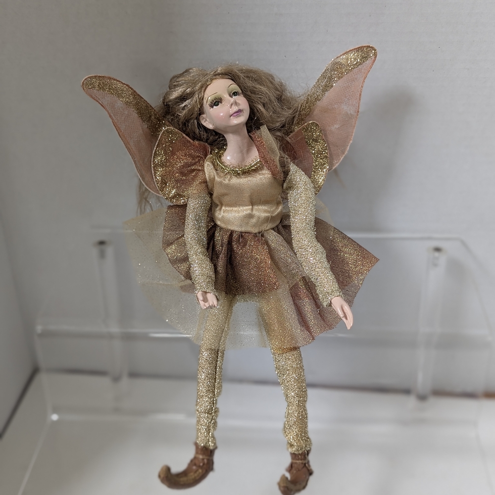 Vintage Winward Nature Fairy Fantasy Doll Orange Metallic Gold Wings Shoes Hair